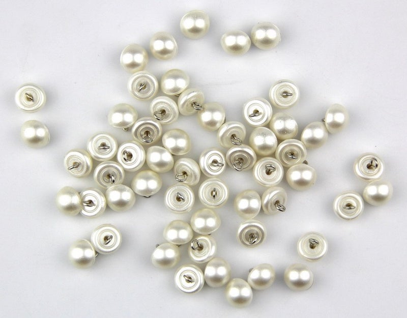 RayLineDo Pack of 50pcs 10mm White Pearl Bead Cap Half Ball Dome Metal Circle Hook Buttons for Crafting Sewing Scarpbooking Scarf and Clothes - Image 2